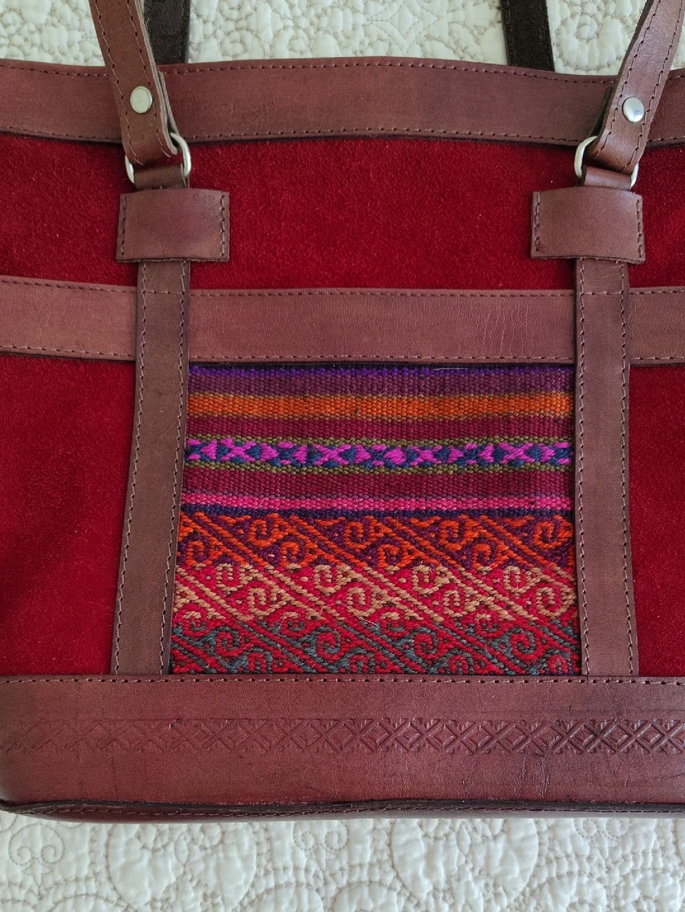 Handcrafted Bolivian‎ Brown Leather Shoulder Bag Boho Woven Artisan Fair Trade